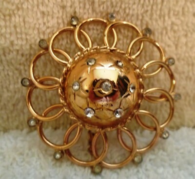 Vintage EnZell Sterling Vermeil and Rhinestone  Sun Sputnick Shaped Brooch Pin