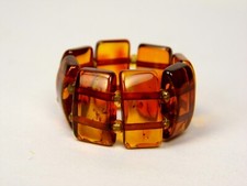 Baltic Amber Ring Size 8 Cognac Transparent Brown Women's Elastic Stretch 1084