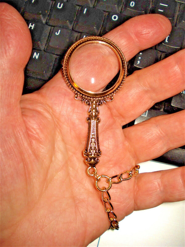 Vintage Style Golden Magnifying Glass Pendant on Gold Plated 30" Chain Necklace