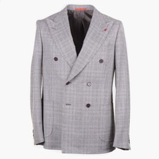 Isaia Napoli Light Gray Glen Plaid Soft-Woven Wool Sport Coat 40R Eu 50 NWT