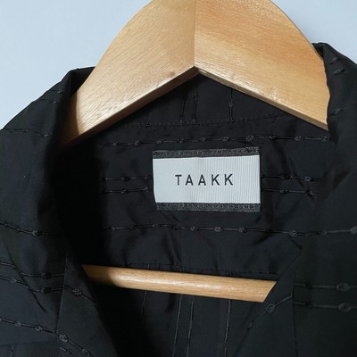 Taakk Cupro Striped Embroidery Short Sleeve Shirt Size 3 XL Black Japan