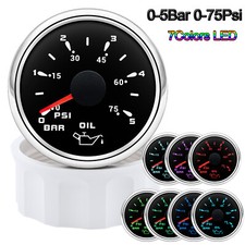 2 52mm Oil Pressure Gauge 0-5bar0-75psi 7 Colors Led For Marine Boat Car Truck