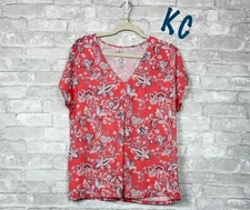 NEW LOFT V NECK BLOUSE CORAL PINK FLORAL PAISLEY CASUAL CAREER WORK BLOUSE M 