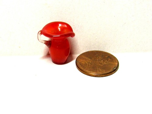 Miniature Hand Blown Art Glass Dollhouse Pitcher Red with Clear Handle 5/6" - Picture 5 of 5