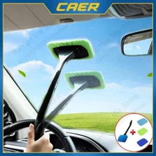 Car Window Cleaner Brush Kit Microfiber Windshield Cleaning Tool Long Handle Gif