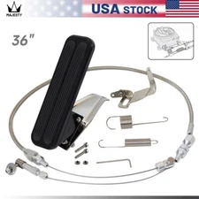 Floor Mount Gas Pedal+36" Stainless Throttle Cable Bracket Spring Kit Street Rod