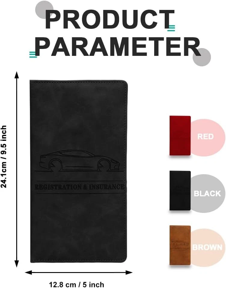Soporte de cuero premium para registro y seguro de automóvil para documentos de vehículos Foto 4 de 4