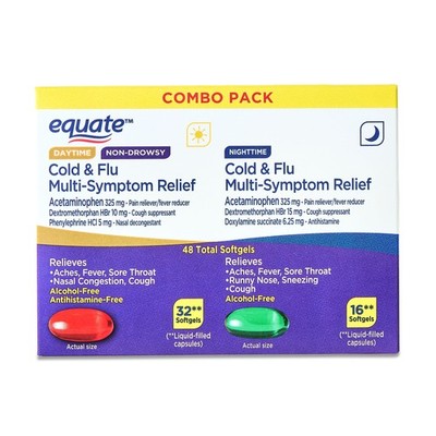 Equate Non-Drowsy Daytime and Nighttime Cold & Flu Multi-Symptom Relief Softgels