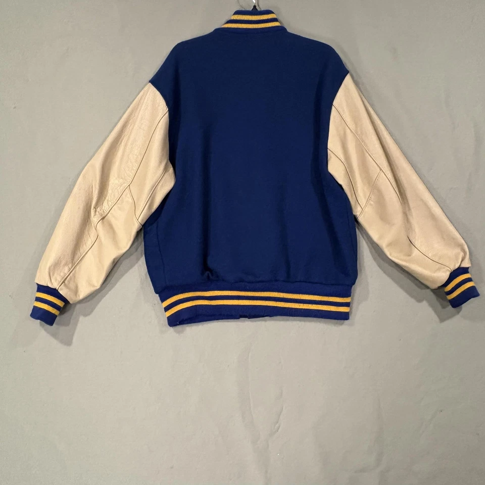 VTG DeLong Varsity Jacket Mens XL Blue Leather Sleeves Wool Letterman Made USA - Image 2 of 4