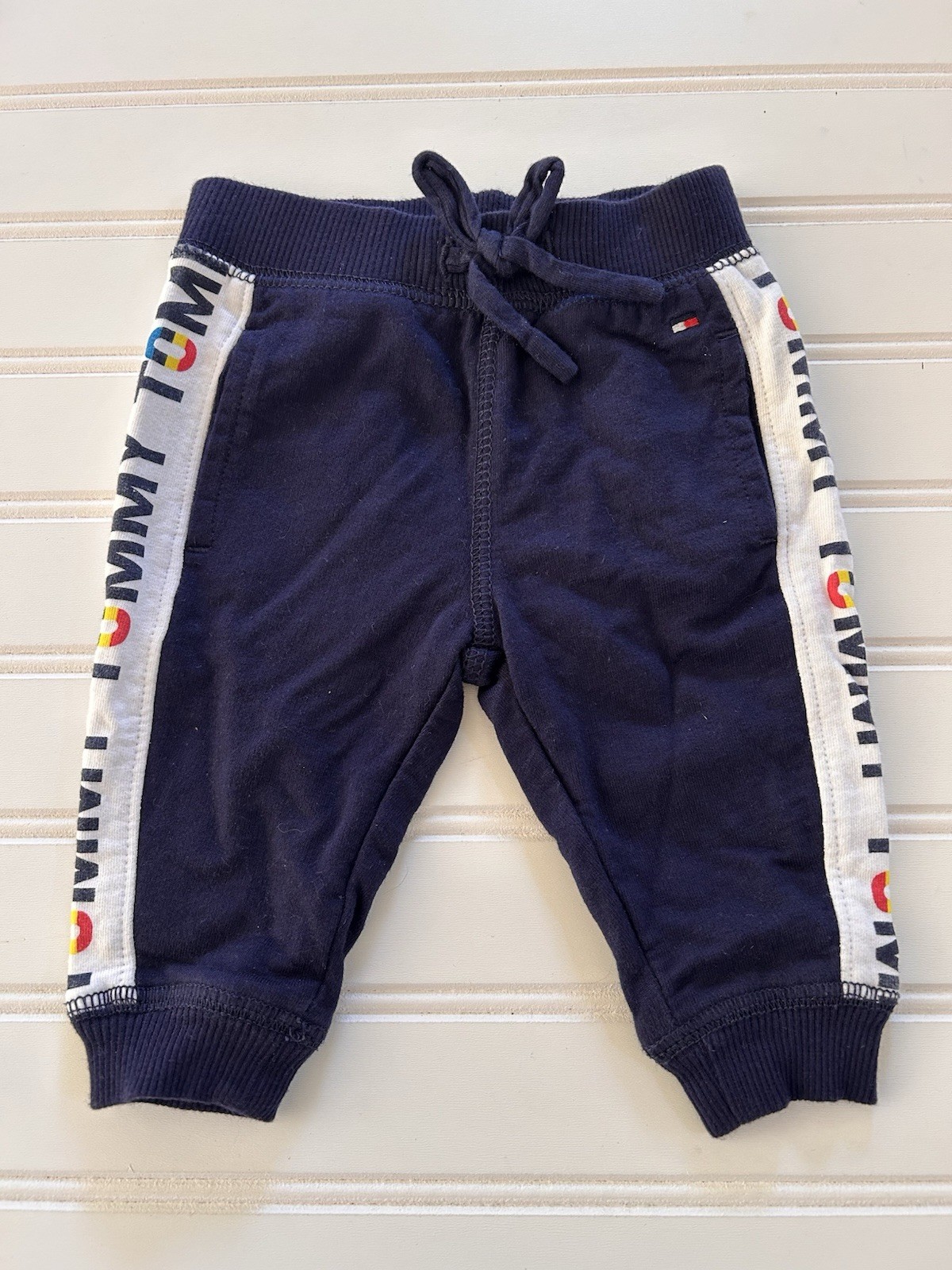 Tommy Hilfiger Baby Boys Jogger Pants Navy Blue Logo Stripe Size 3-6M Sweatpants
