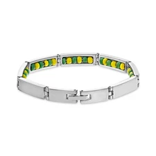 Stainless Steel Link Green & Yellow Beads Santeria Orula Babalawo Bracelet