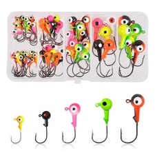Heads Hooks Set, 60pcs Assorted Round Jig Head with 3d Eyes Painted Jig Heads fo