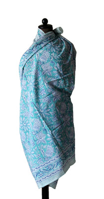 Bauwolltuch Strandtuch Pareo Grün-Weiß 190 x 114 cm Handgefertigt - Indien