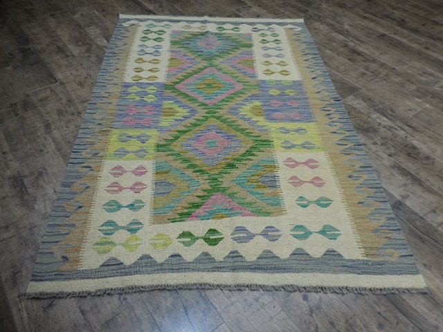 Authentic Afghan Chobi Vegetable Kilim Rug Tribal Geometric Design Rug 4x6 Ft
