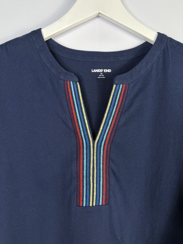 Lands' End Womens Jersey Dress Cover-Up Sz 1X Navy Rainbow Pockets 3/4 Sleeve - Picture 2 of 8