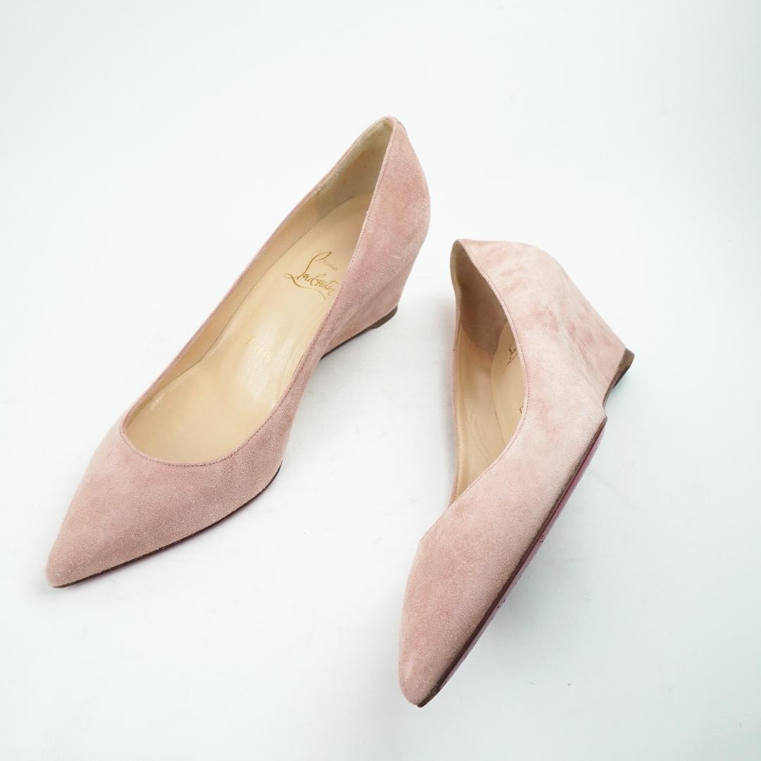 Christian Louboutin Heels 38 Pink Suede Pointed Toe Wedge Sole red