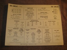 1961 Cadillac 390 V-8 Engine Sun Tune-up Chart Data Chart