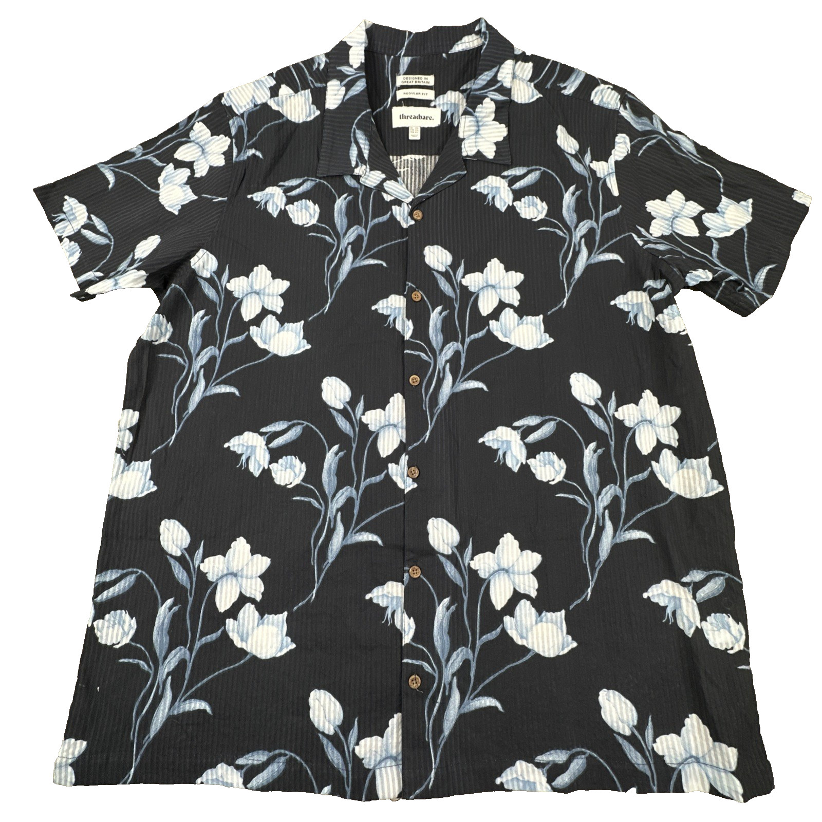 Threadbare Men's Floral Button Up Shirt Size 2XL Blue Tropical Short Sleeve