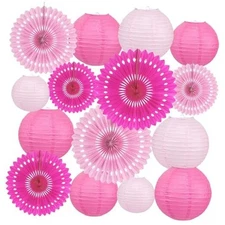 15 Pcs Hot Pink & Pastel Pink Party Decorations, Reusable Paper Fan and 