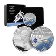 NASA 50mm Silver Plated Coin 2023 Samoa Limited Edition - Hubble Space Telescope