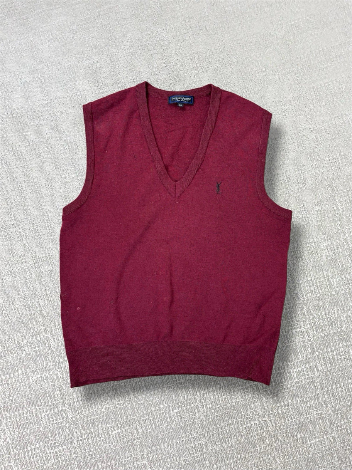 Yves Saint Laurent maglia maglione gilet uomo taglia grande bordeaux logo vintage anni 90