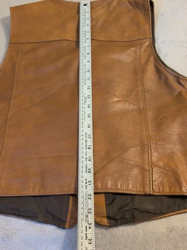 Vtg Rancher Leather Yoke Vest Schott XL USA Distressed Cowboy Cut MC Motorcycle image 7