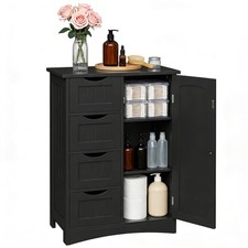 Freestanding Bathroom Floor Storage Cabinet Unit Organizer with 4 Drawers Black