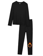  Girls Thermal Underwear Set Thermal Underwear for Kids Fleece Medium Black