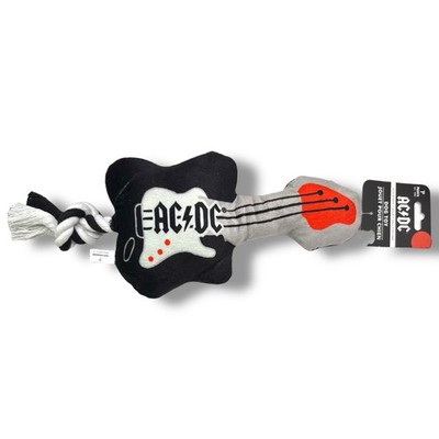 AC/DC Plush GUITAR Shape SQUEAKY Dog Toy w/Rope Rock & Roll Band Angus *NEW*