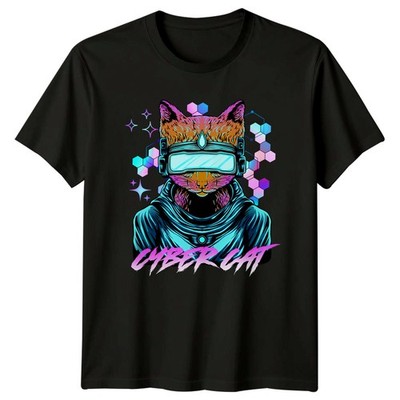 Cyber Katze T-Shirt Cyberpunk Katzen Geburtstag Geschenk für Sie und Ihn