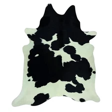 LARGE BLACK AND WHITE MILKY GENUINE COW HIDE HAIR ON RUG CARPET COWHIDE FULL