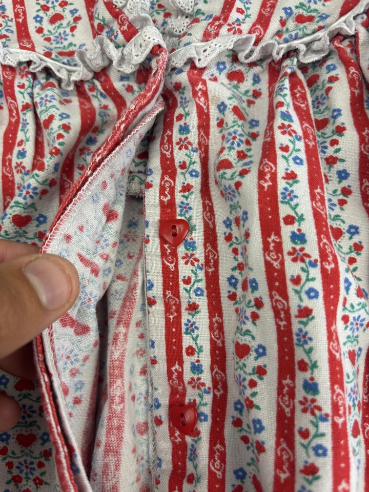 Vintage Long of Salzburg Nightgown Womens Small Floral Stripe Lace 70s - Image 3 of 4