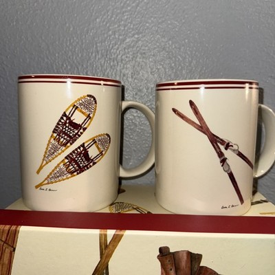 Set Of 4 L.L. Bean Winter Lodge Coffee Mugs/Cups -Snowshoes Sled Boots Skis  NIB | eBay