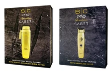 SC PRO Brushless SABER Professional Metal Hair Clipper and Trimmer Combo Gold