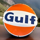 VINTAGE 14” X 12” GULF PORCELAIN METAL MOTOR OIL GAS PUMP PLATE SIGN