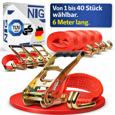 Spanngurt Zurrgurte 6 Meter 5t (2500 / 5000 daN KG)  50 mm, 1-40 Stk. TÜV / GS