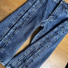 Vtg 80s Emroidered butterfly jeans Girls 8-10 talon zipper faded cute Denim