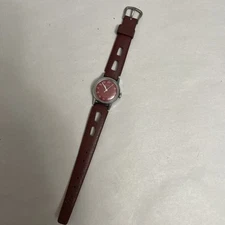 Vtg Timex Sprite 1974 Watch Women 24mm Red Dial Leather Band. Tested
