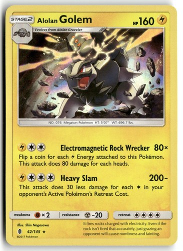 Reverse Holofoil Alolan Golem 42/145 NM SM - Guardians Rising