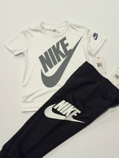 Nike Kids Dri-Fit Tee Jogger Set Black White Size 5 2-Piece Outfit
