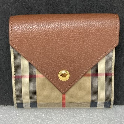 Burberry Leather Check Canvas Zipper Coin Pouch Snap Bi-Fold Wallet Card  Holder
