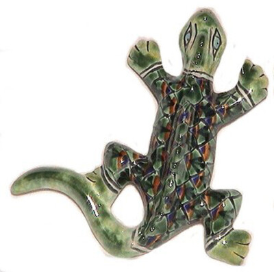 Wall Hanging Tiny  Gecko Hand-Made Mexican Talavera Green Peacock Ceramic Lizard