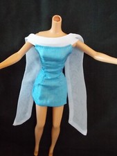 Barbie Doll Size Blue  White Party Dress Only