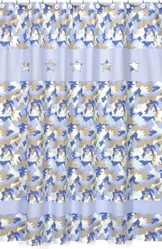 CAMO BLUE ARMY MILITARY BOYS KID BATH FABRIC SHOWER CURTAIN SWEET JOJO DESIGNS - Picture 1 of 3