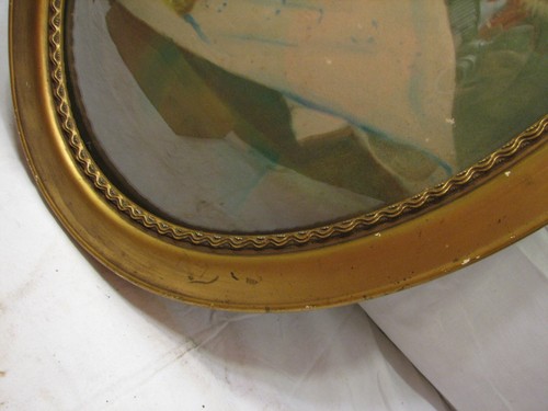 Early Gesso Wood Oval Dome Bubble Glass Picture Frame Convex Baby Portrait Photo - Picture 4 of 6