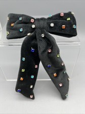 Black velvet hair bow with Rhinestone rainbow color embellishment 7 Long