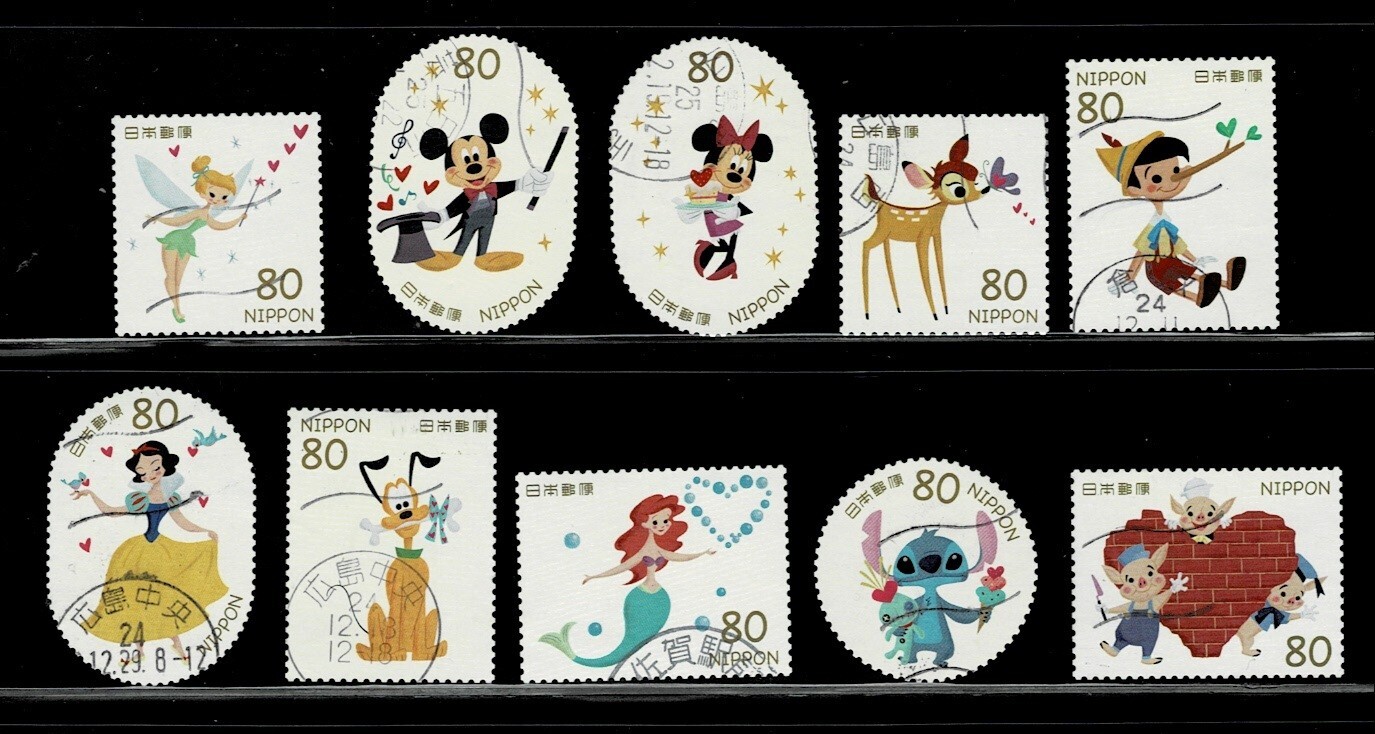 Japan 2012 Disney Characters 80Y Complete Used Set of 10 Sc# 3494 a-j