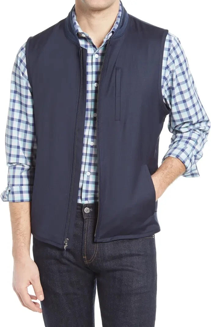 NWT Mizzen+Main Men's Grant Performance Wool Blend Full Zip Golf Vest- Navy - XL