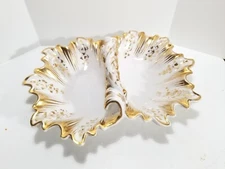 Old Paris Vieux Porcelain Oyster Divided Serving Bowl Dish with Shells on Handle