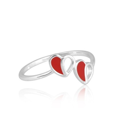 Two Broken Heart Rings A Unique Couple's Symbol Of Love Red Enamel Ring Silver